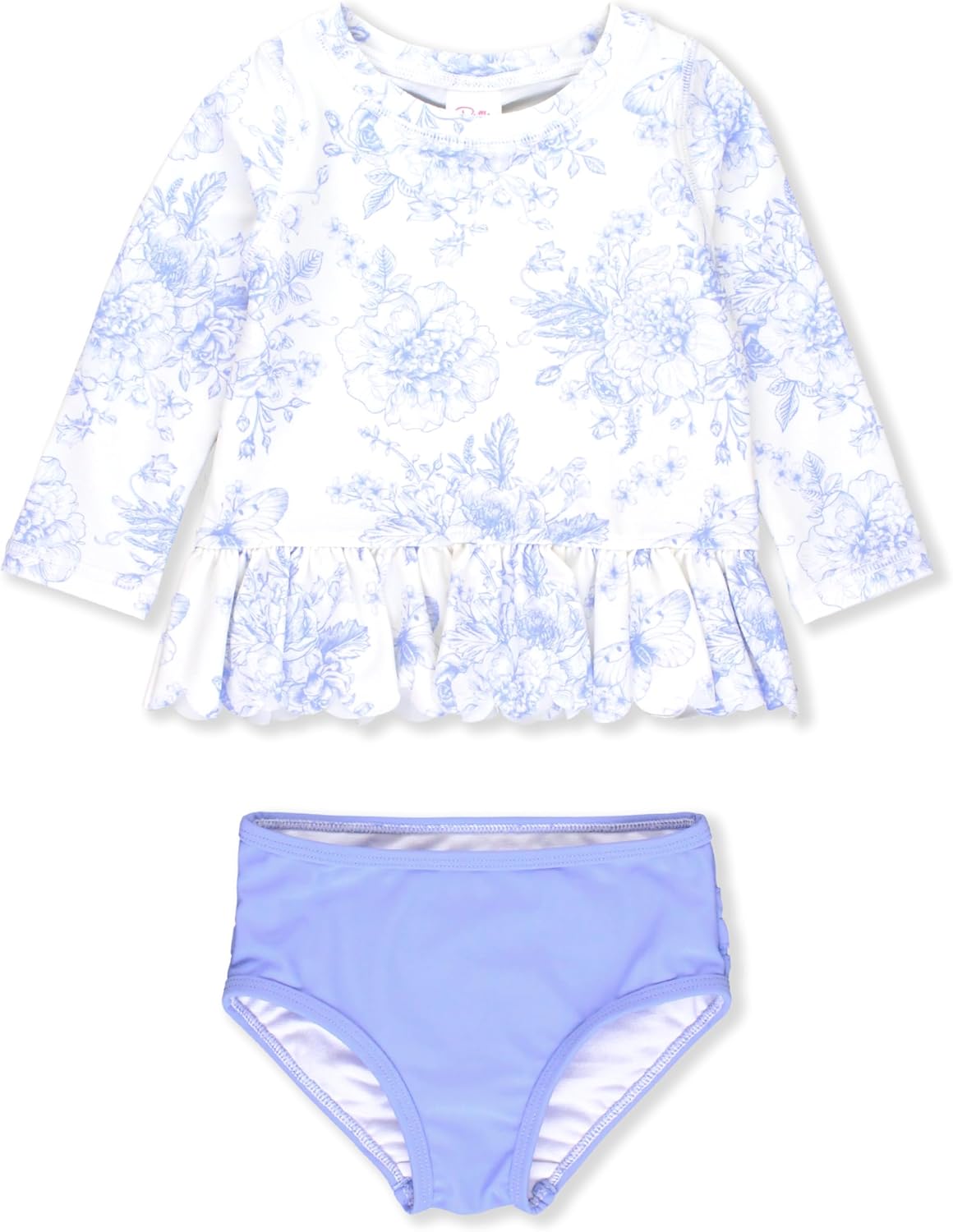 RuffleButts Baby Toddler Girls Scalloped Long Sleeve Rash Guard