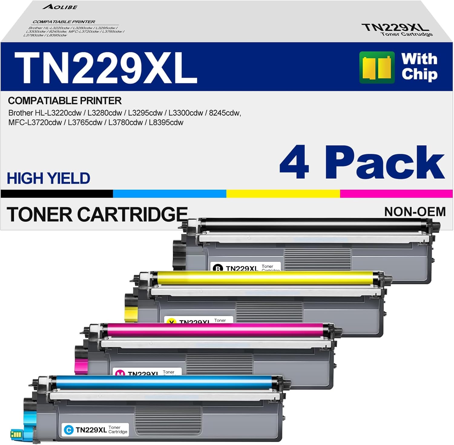TN229XL Compatible Toner Cartridges - 4 XL Pack for Brother Printers