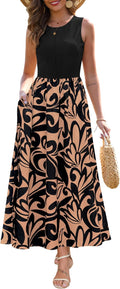 Zattcas Women's Summer Sleeveless Patchwork Maxi Dress - Flowy blend