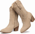 Cowboy Cowgirl Boots for Women Mid Calf - Western Suede Zipper Boots