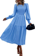 PRETTYGARDEN Puff Long Sleeve Smocked Maxi Dress - Flowy