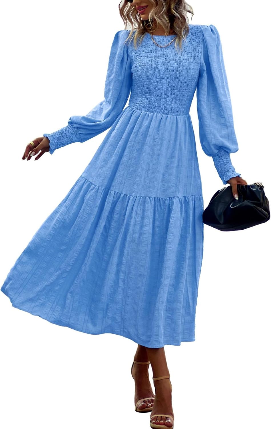 PRETTYGARDEN Women Puff Long Sleeve Maxi Dress for Spring 2025