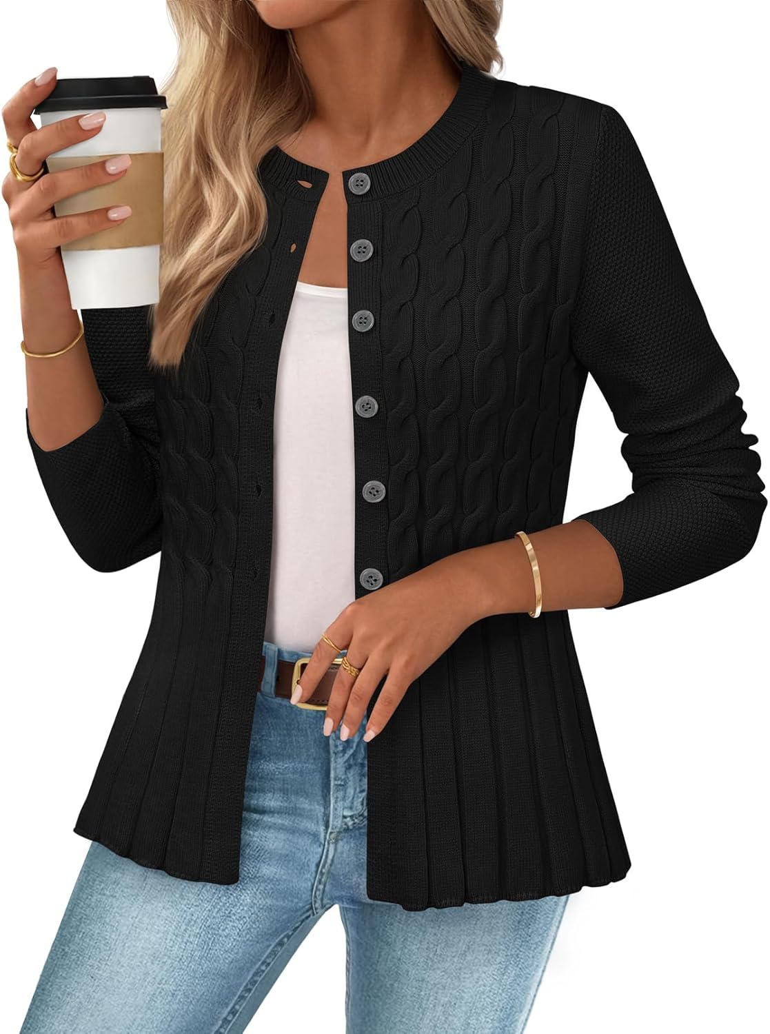 Trendy Women's Cable Knit Peplum Cardigan for Fall 2025