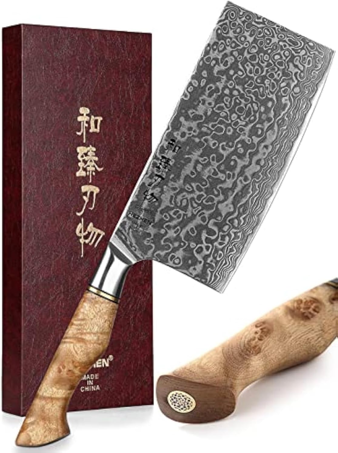 HEZHEN Meat Cleaver & Butcher Knife - 6.8 Inch Damascus Steel