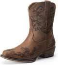 Women's Cowboy Cowgirl Western Ankle Boots - Retro Square Toe Low Heel