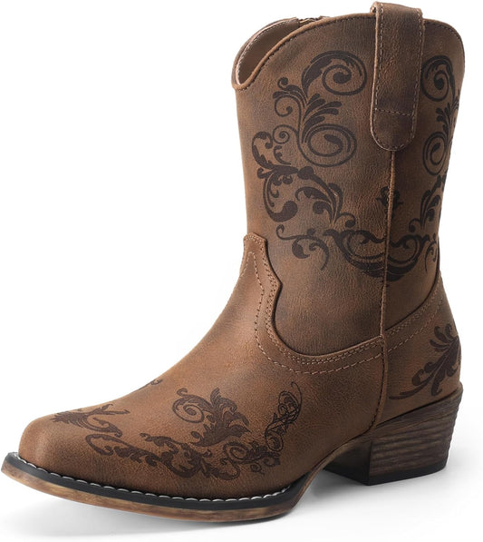 DREAM PAIRS Women's Cowboy Ankle Boots with Chunky Heels