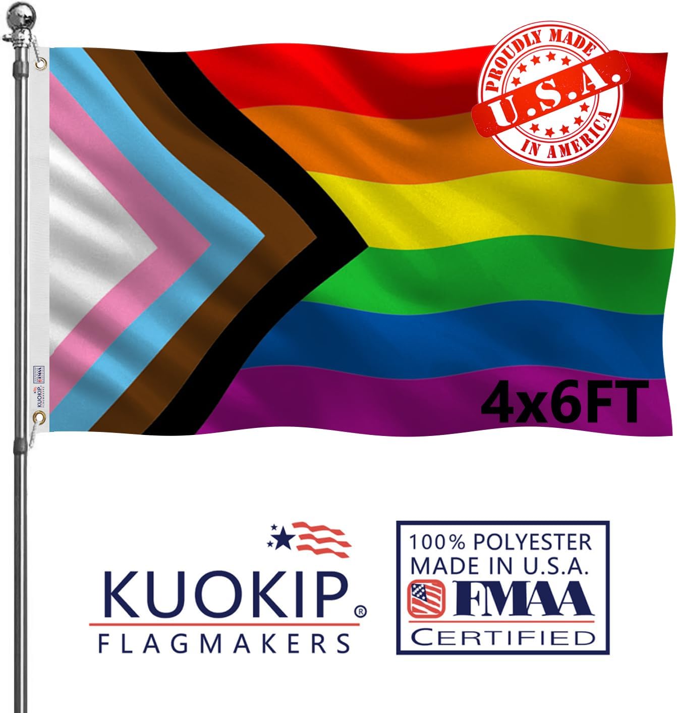 Double Sided Inclusive Progress Pride Rainbow Flag 4x6 for Outdoors