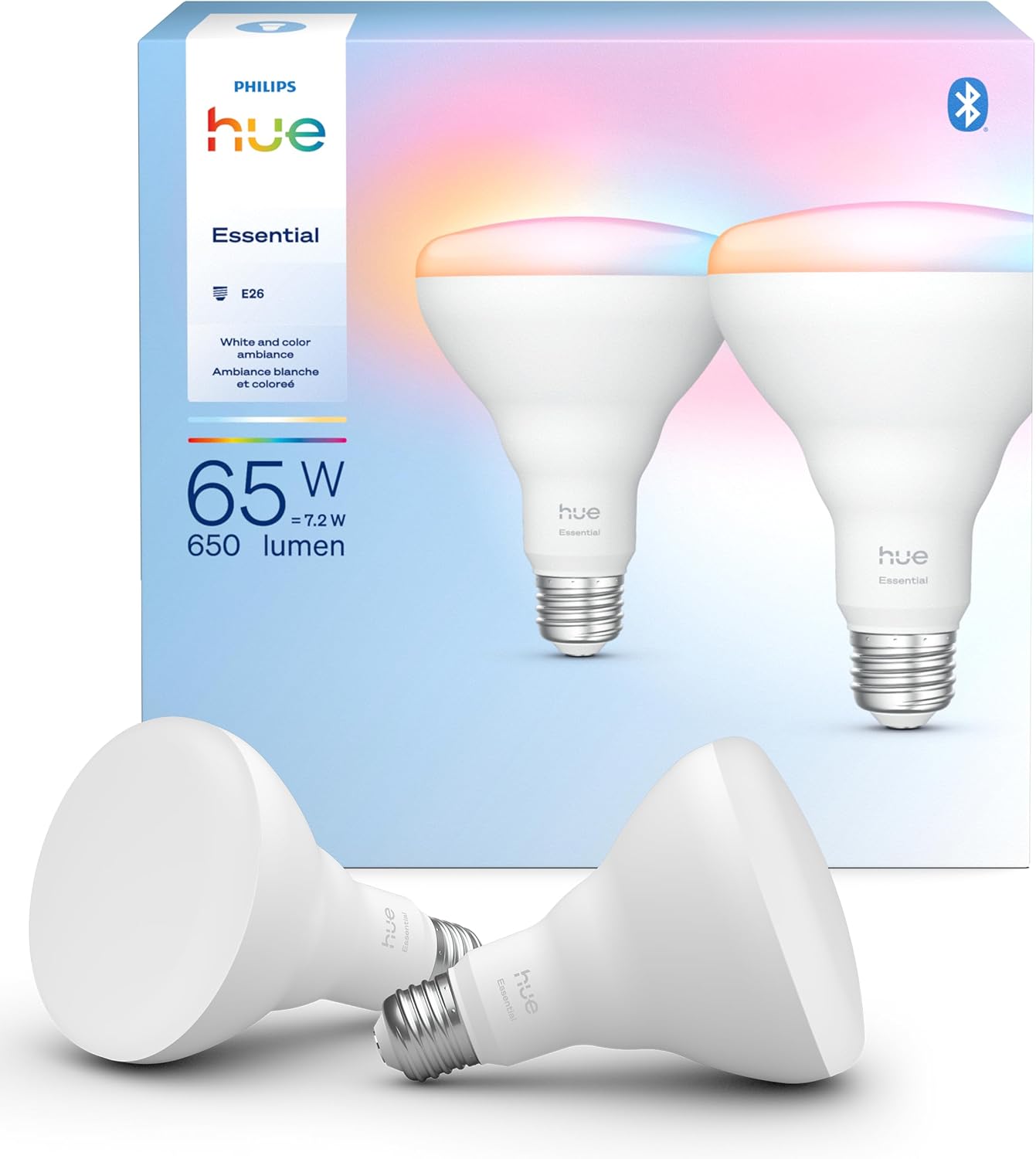 Philips Hue Essential Smart LED BR30 Bulb 2-Pack for Ambiance