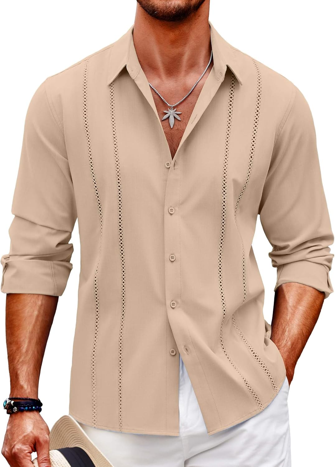 Stylish Mens Cuban Guayabera Shirt for Summer Beach Wear