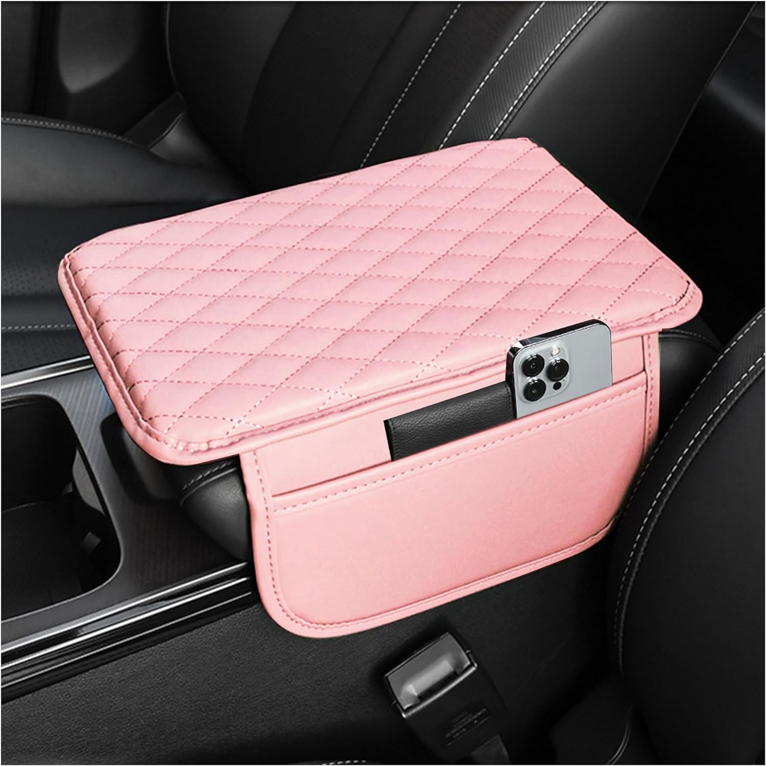 Stacool: Pink Microfiber Car Armrest Cushion & Storage