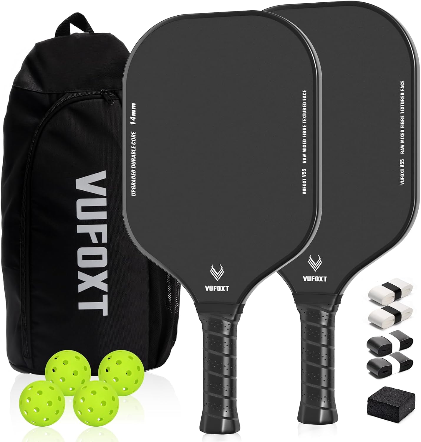 Pickleball Paddles Set of 2 with Raw Carbon and Fiberglass