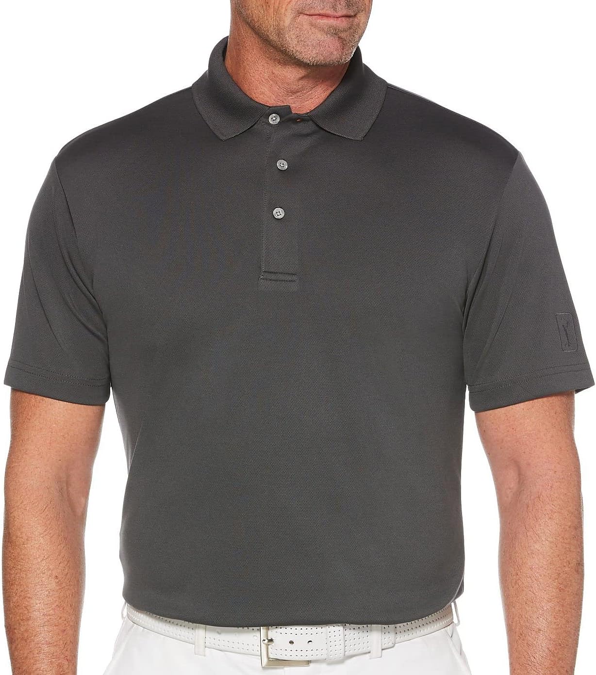 PGA Tour Men's Airflux Solid Mesh Short Sleeve Golf Polo Shirt