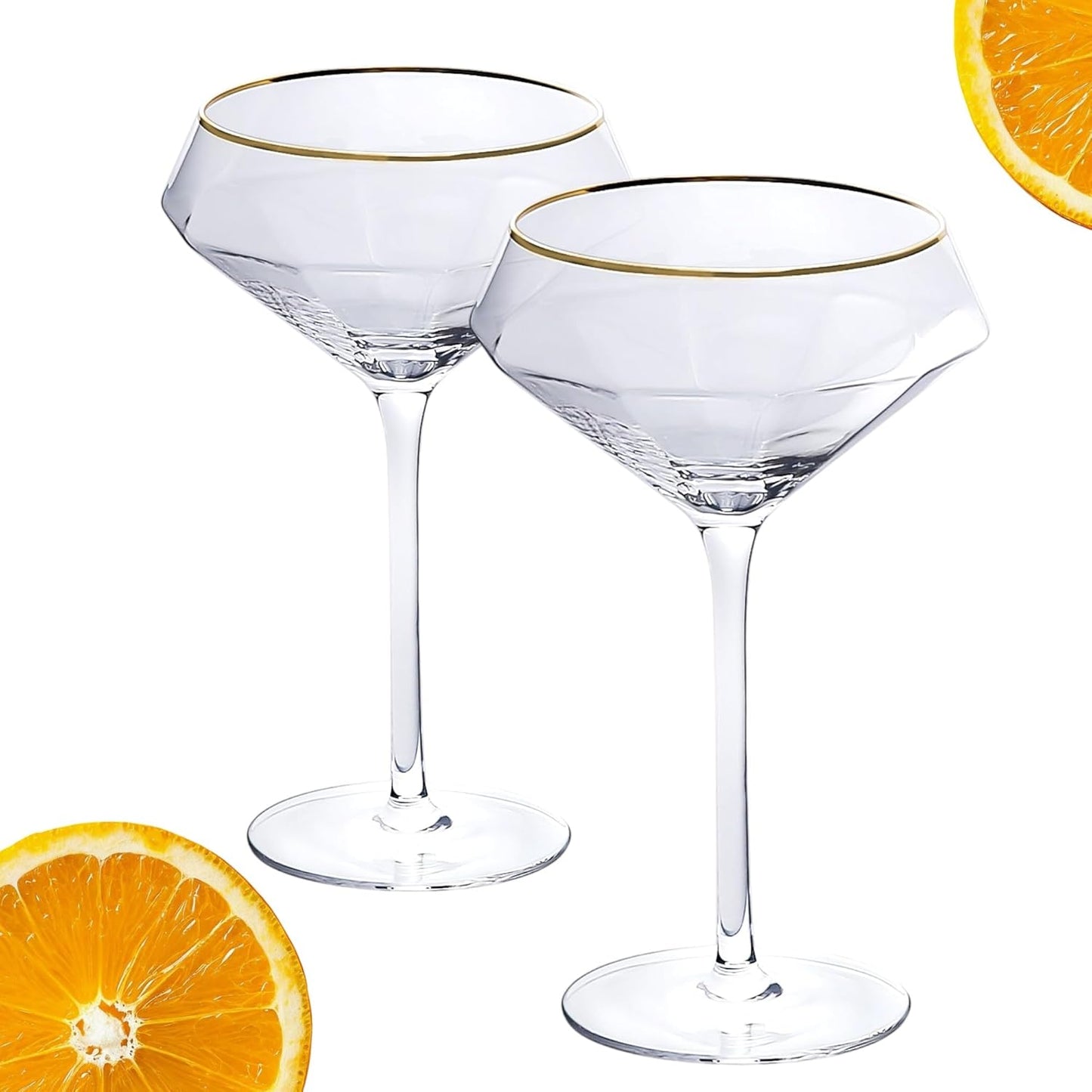 Luxurious Lidy Gold Rim Martini Glasses - Hand Blown for Elegant Cocktails