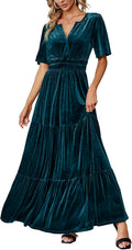 Amegoya Velvet V-Neck Maxi Dress for Women - Flattering Formal Wear