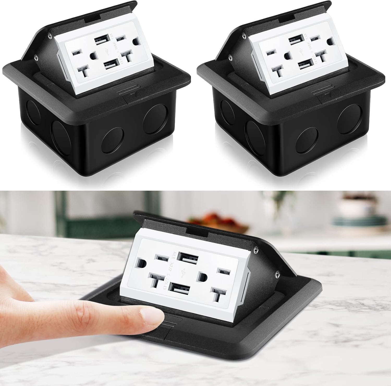 Hoolerry Pop Up Floor Electrical Outlet Cover Box Kit with USB