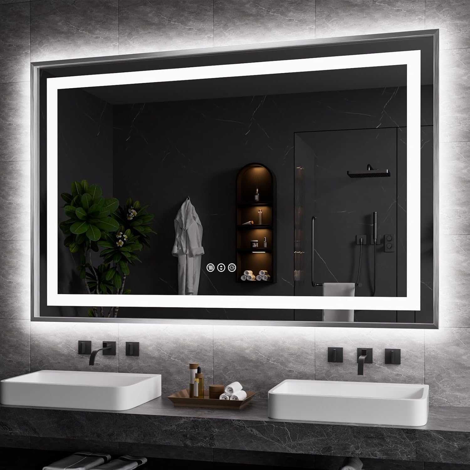 Amorho 55X36 LED Bathroom Mirror with Front Light and Backlit