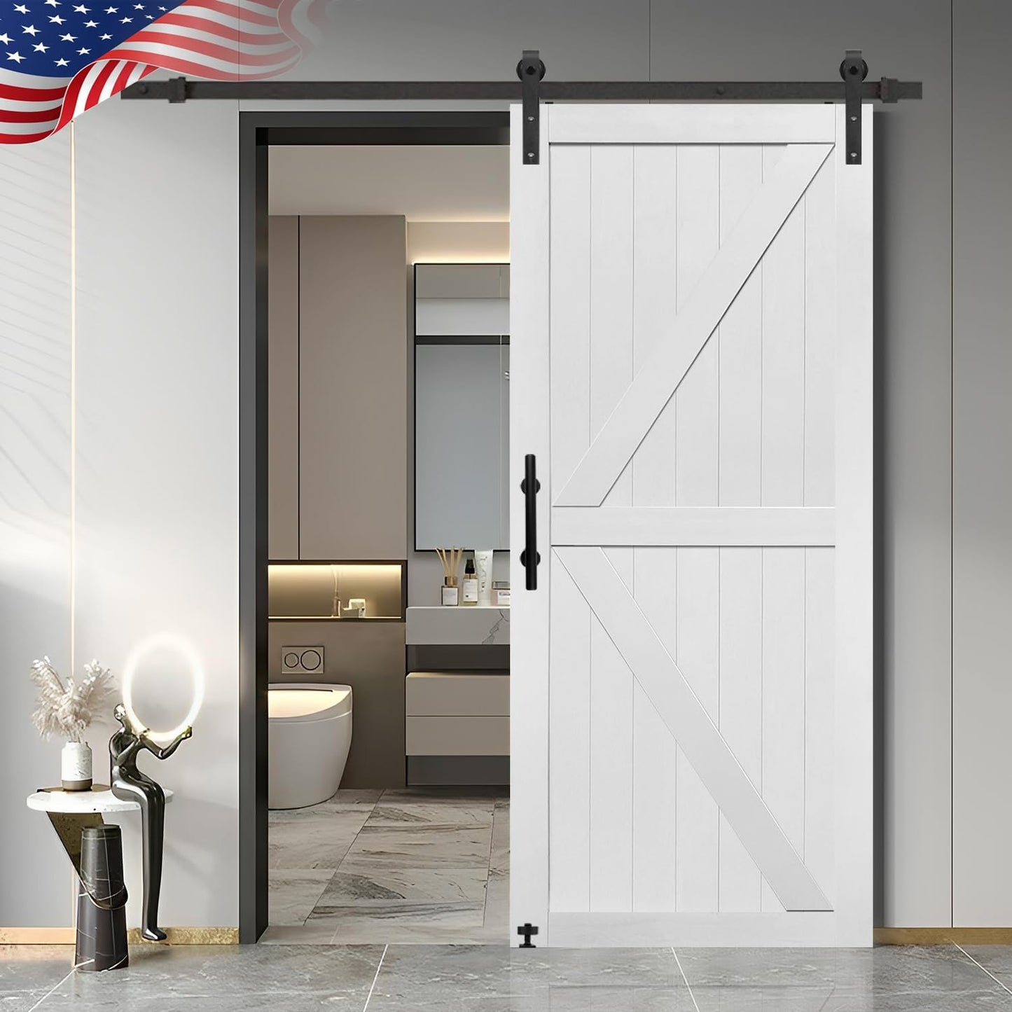 38in x 84in MDF Barn Door with Sliding Hardware Kit for Home