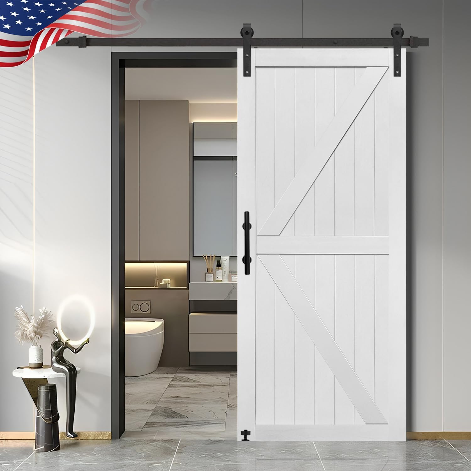 38in x 84in MDF Barn Door with Sliding Hardware Kit for Home