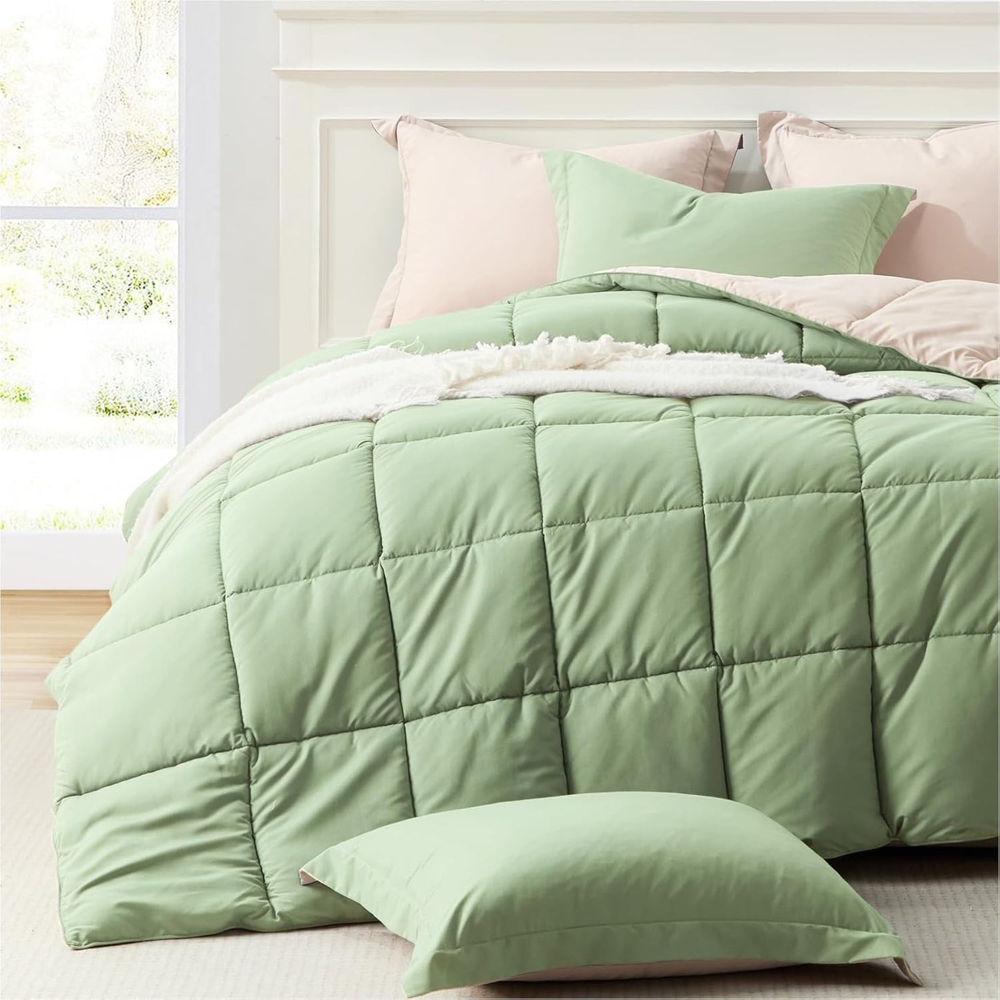 Sage Green Queen Comforter Set by Homelike Moment for All Seasons