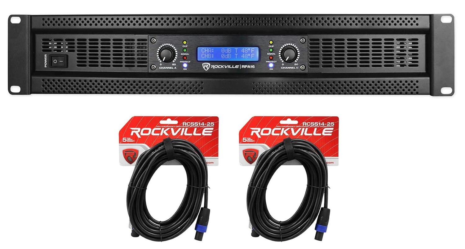 Rockville RPA16 10,000 Watt Power Amplifier with Cables