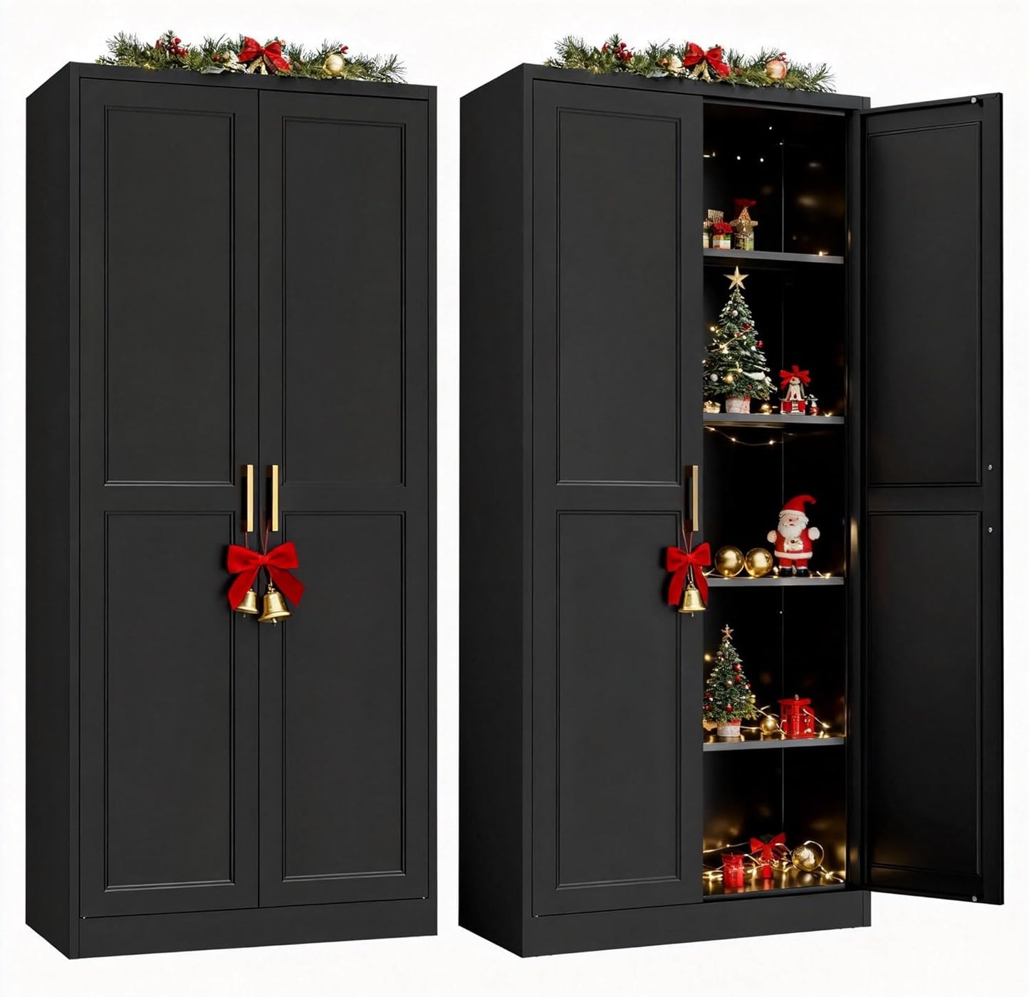 Stylish Black Metal Pantry Cabinet with Adjustable Shelves