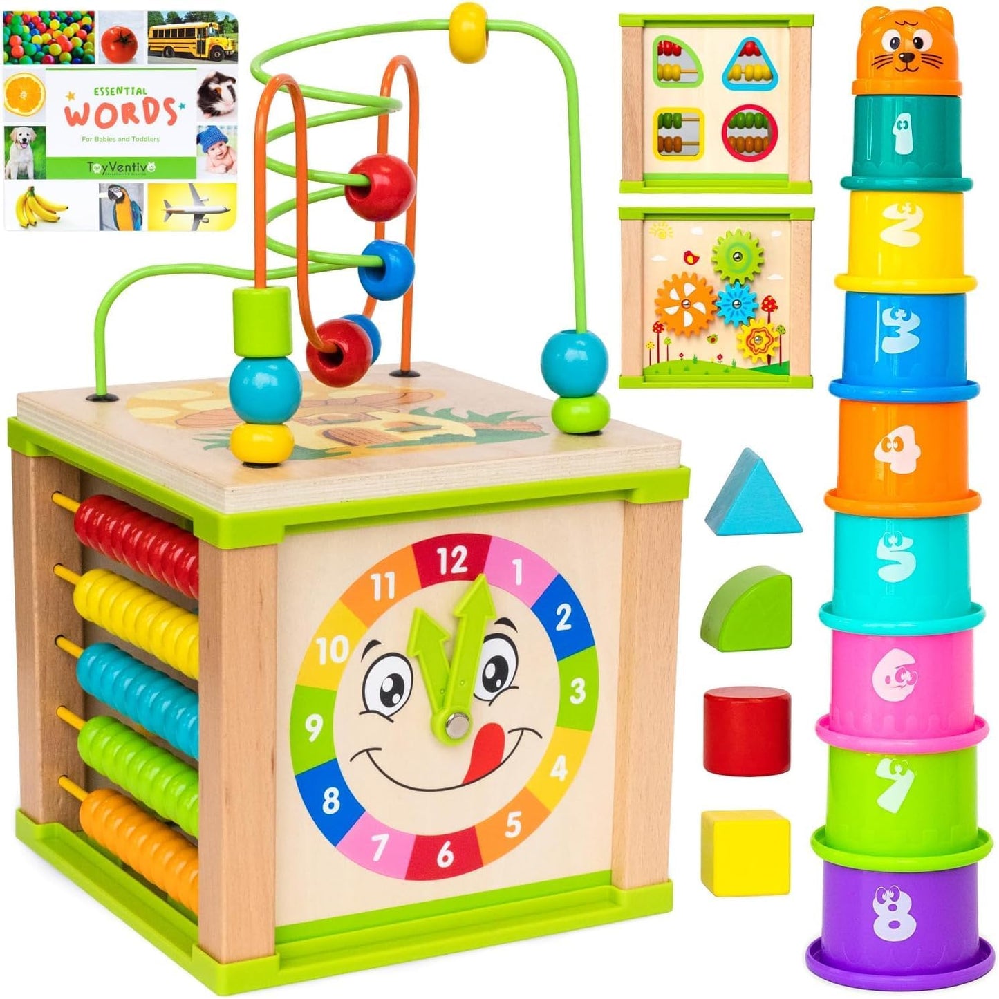 Toyventive Wooden Kids Baby Activity Cube - Perfect Gift Set