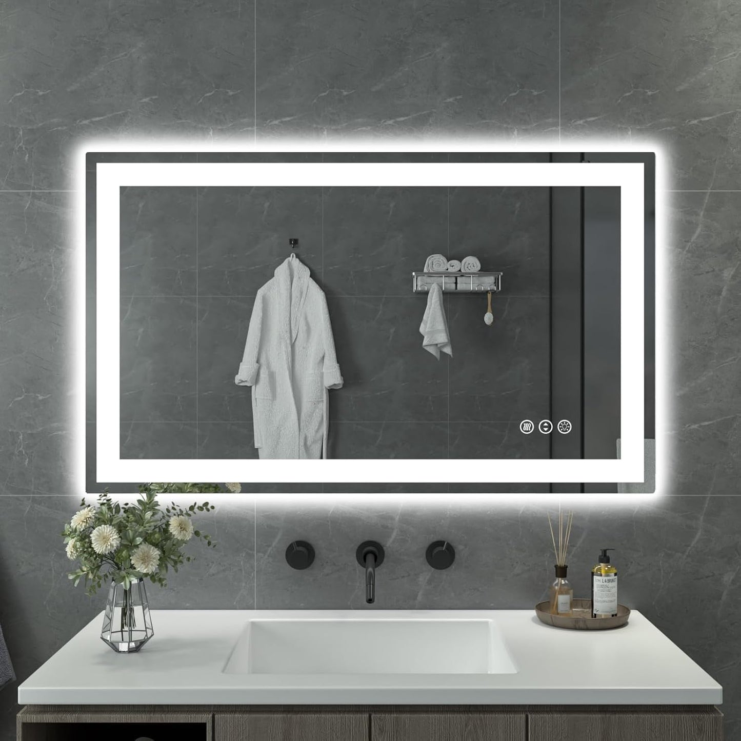 40x24 LED Bathroom Mirror with Lights and Anti-Fog Feature