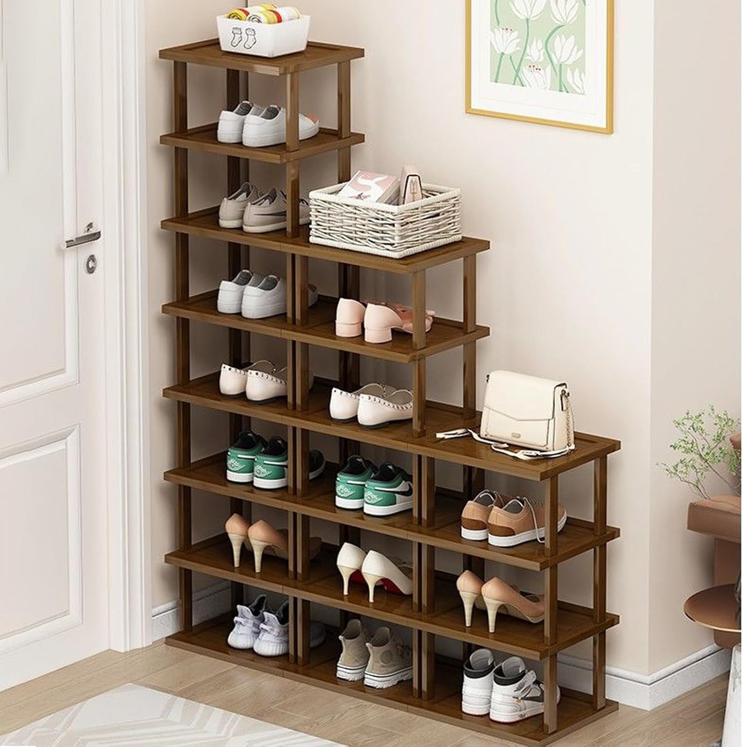 Vertical Shoe Rack Organizer for Small Spaces - 17 Tier Bamboo