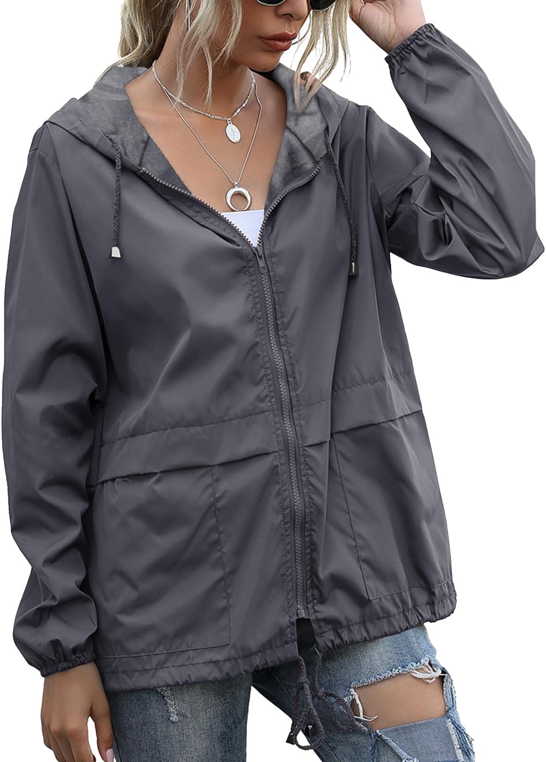 PESION Women's Waterproof Raincoat Lightweight Windbreaker Jacket