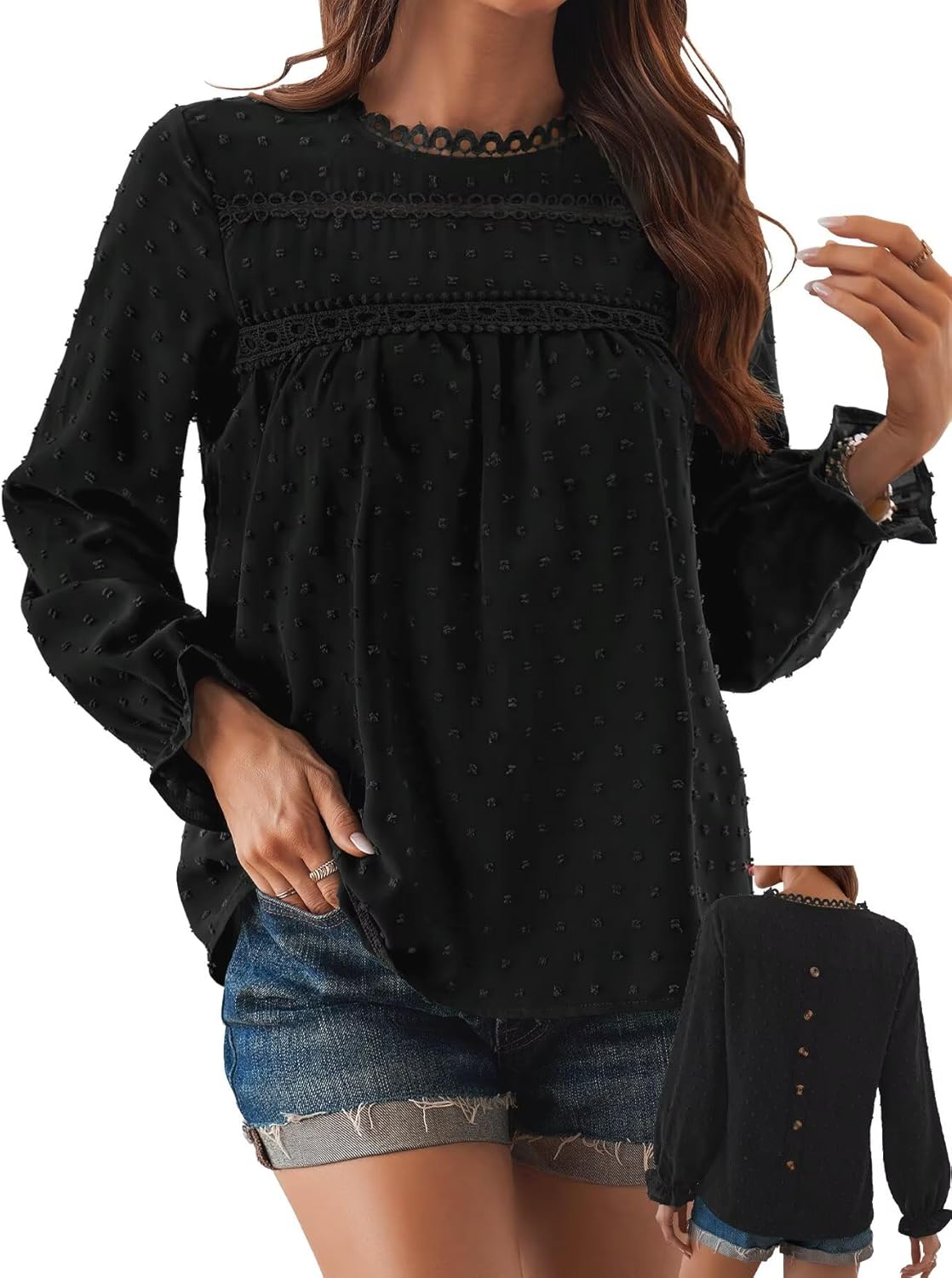 Womens Boho Tops Long Sleeve Shirts Cute Crewneck Blouse 2025