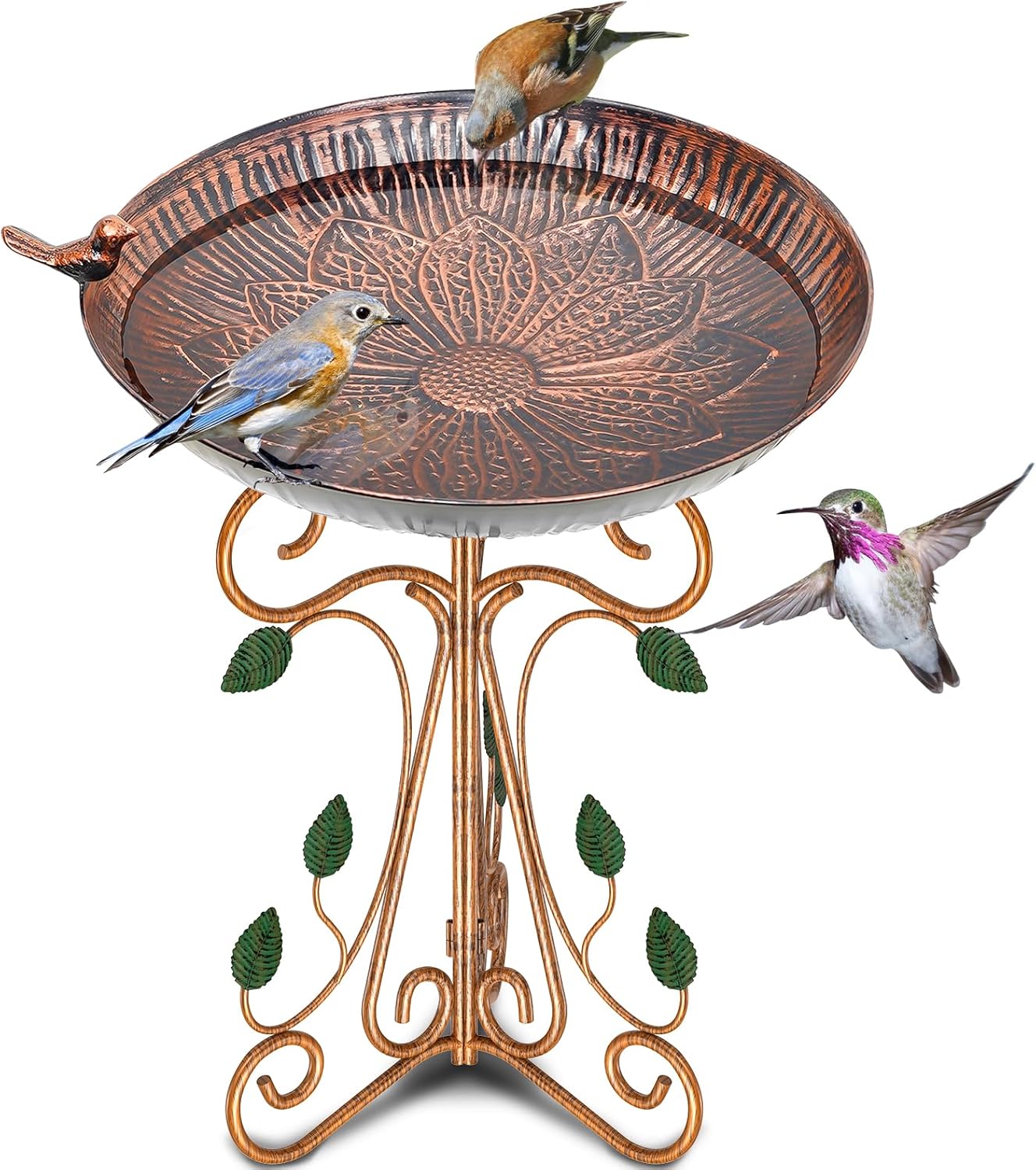 Vintage Metal Bird Bath with Cast Iron Pedestal for Garden Decor