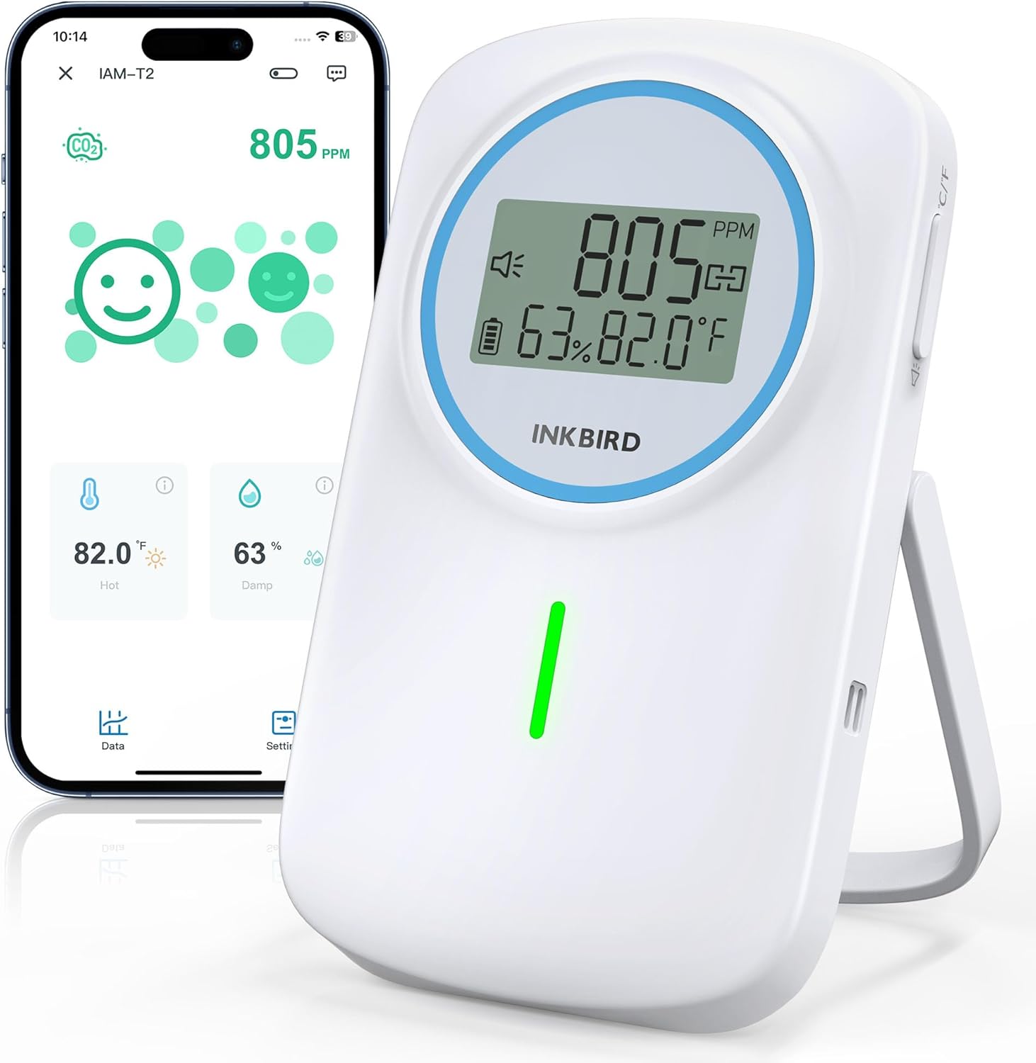 3-in-1 CO2 Monitor with Bluetooth for Home and Office Use