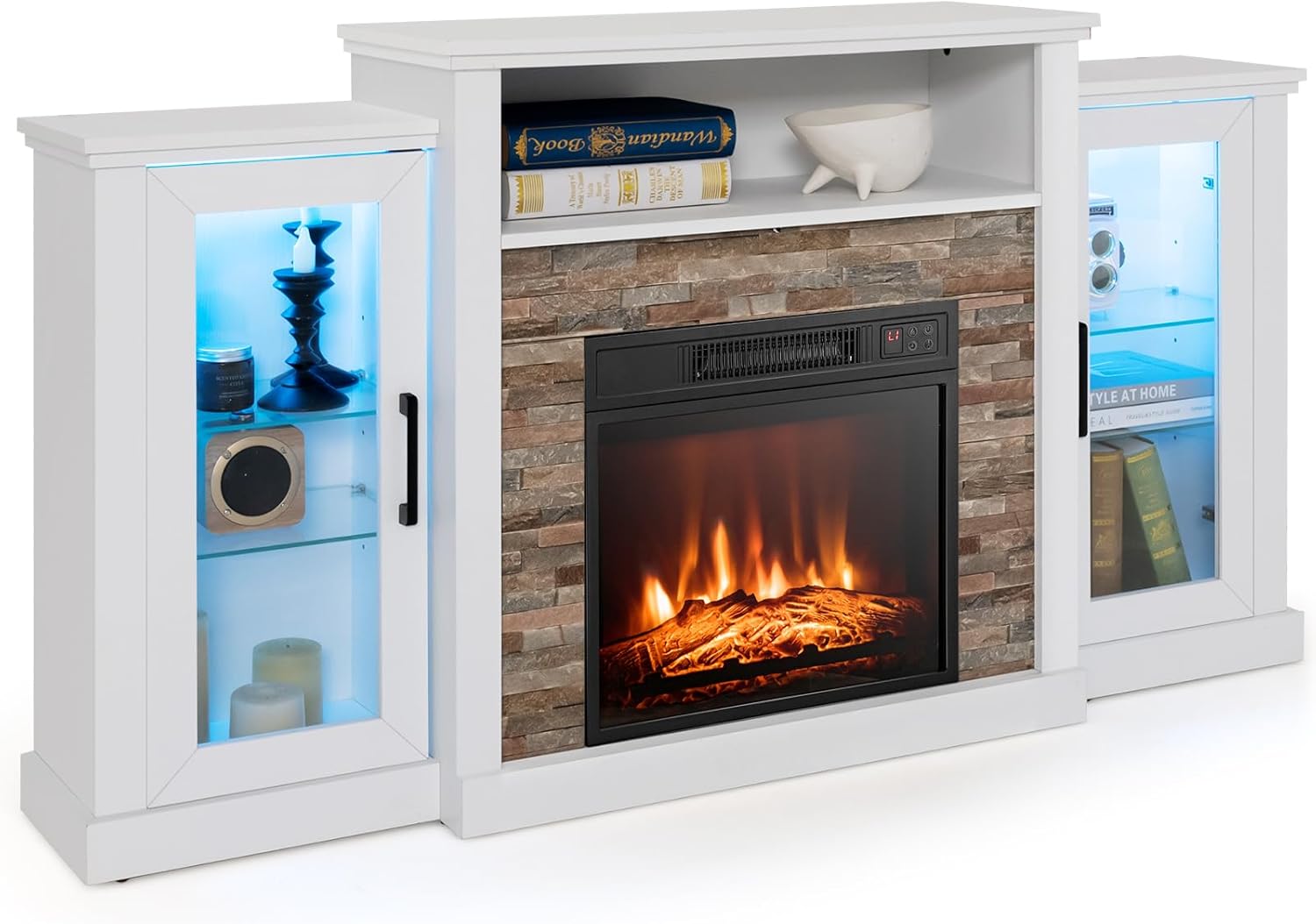 Tangkula Electric Fireplace TV Stand with Colorful LED Lights