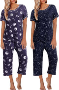 Ekouaer 2 Pack Womens Pajamas Short Sleeve and Capri Pants Set