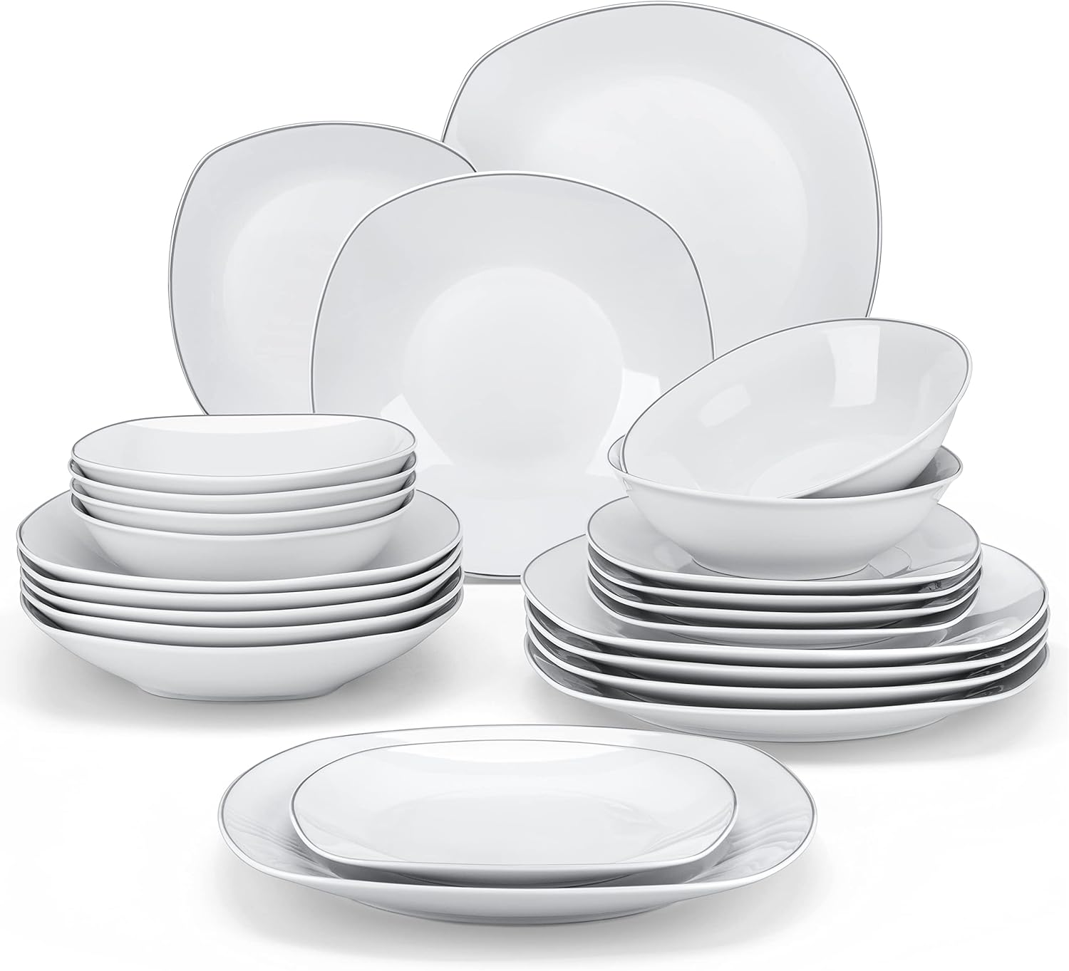 MALACASA Dinnerware Sets - 24 Piece Porcelain Square Dishes