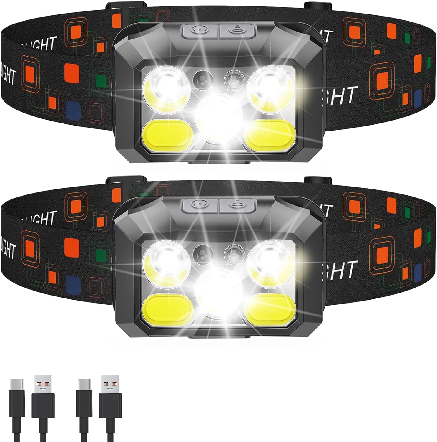 BeaMystGear 2-Pack LED Headlamp: 1200 Lumens, 8 Modes, USB-C Charging