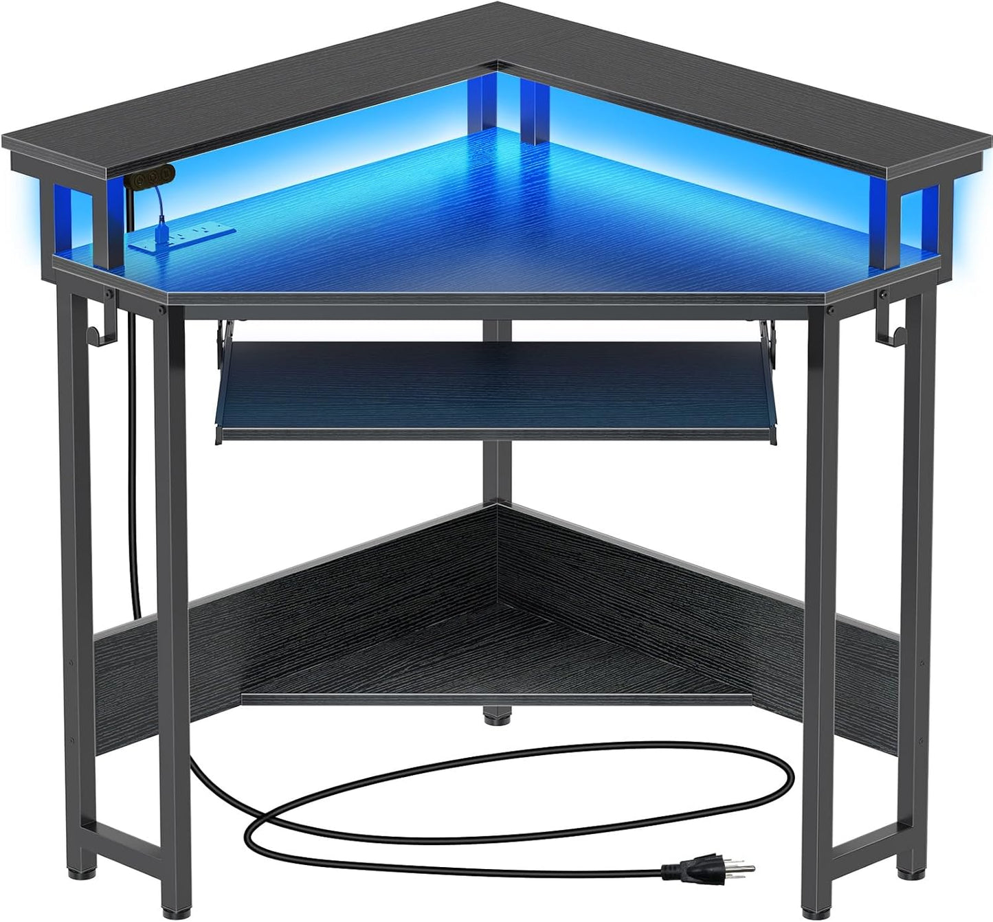 Rolanstar Corner Desk with Power Outlets & LED Lights