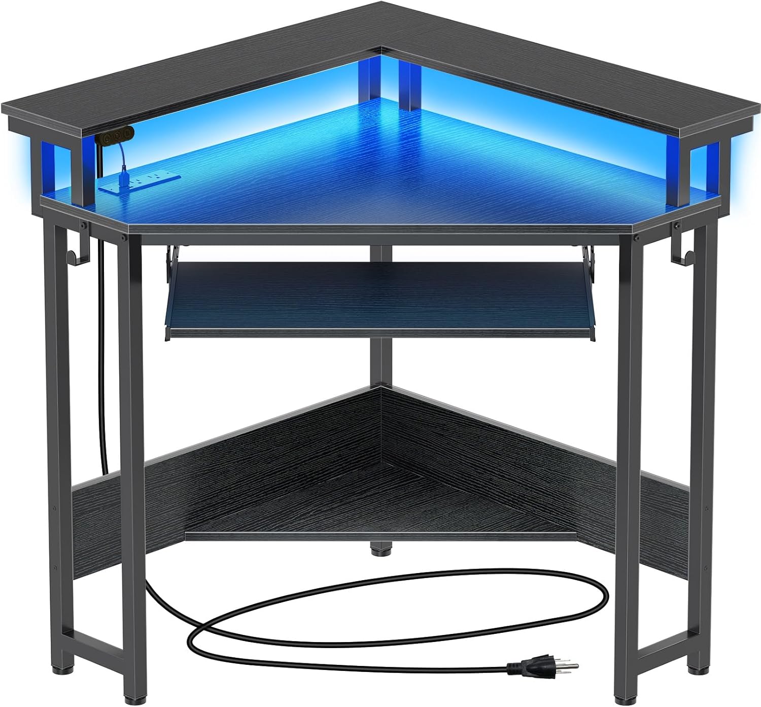 Rolanstar Corner Desk with Power Outlets & LED Lights