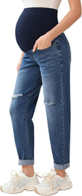 POSHGLAM Women's Maternity Jeans Over Belly Stretch Boyfriend Fit