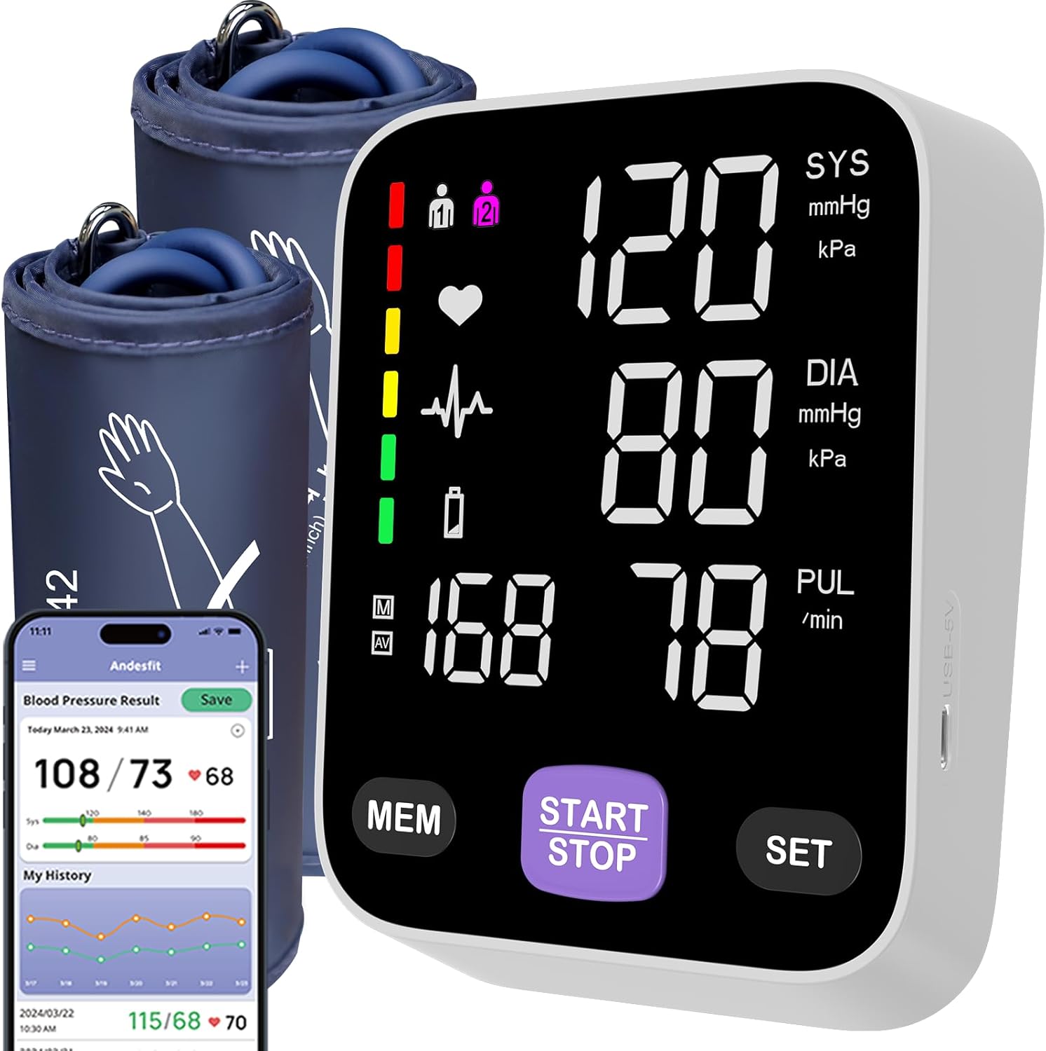 Bluetooth Accurate Blood Pressure Monitor with Large Cuffs