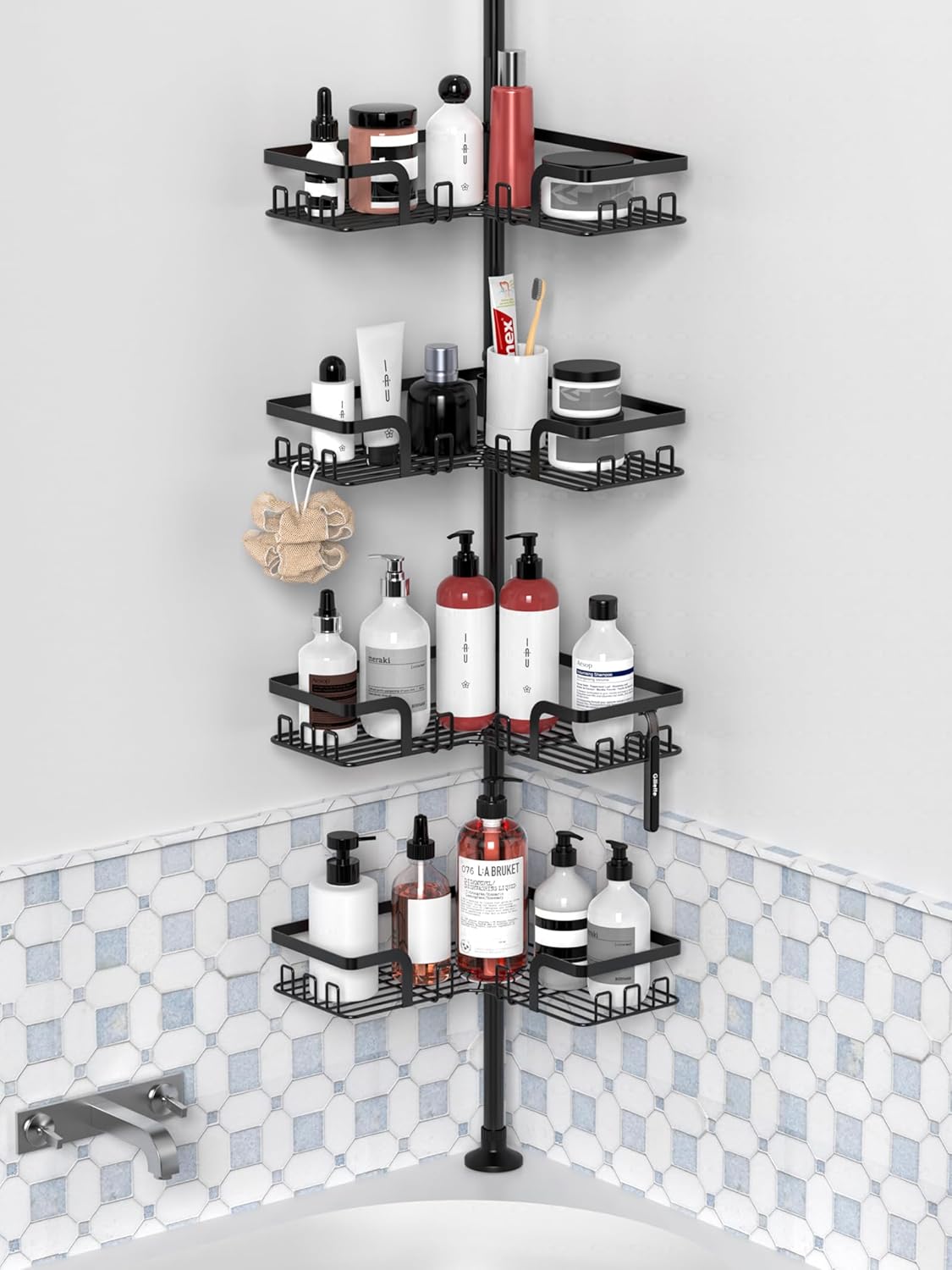KEGII Adjustable Shower Caddy Corner Tension Pole for Storage