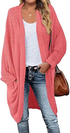 Stylish MEROKEETY Women's Waffle Knit Batwing Cardigan Coat