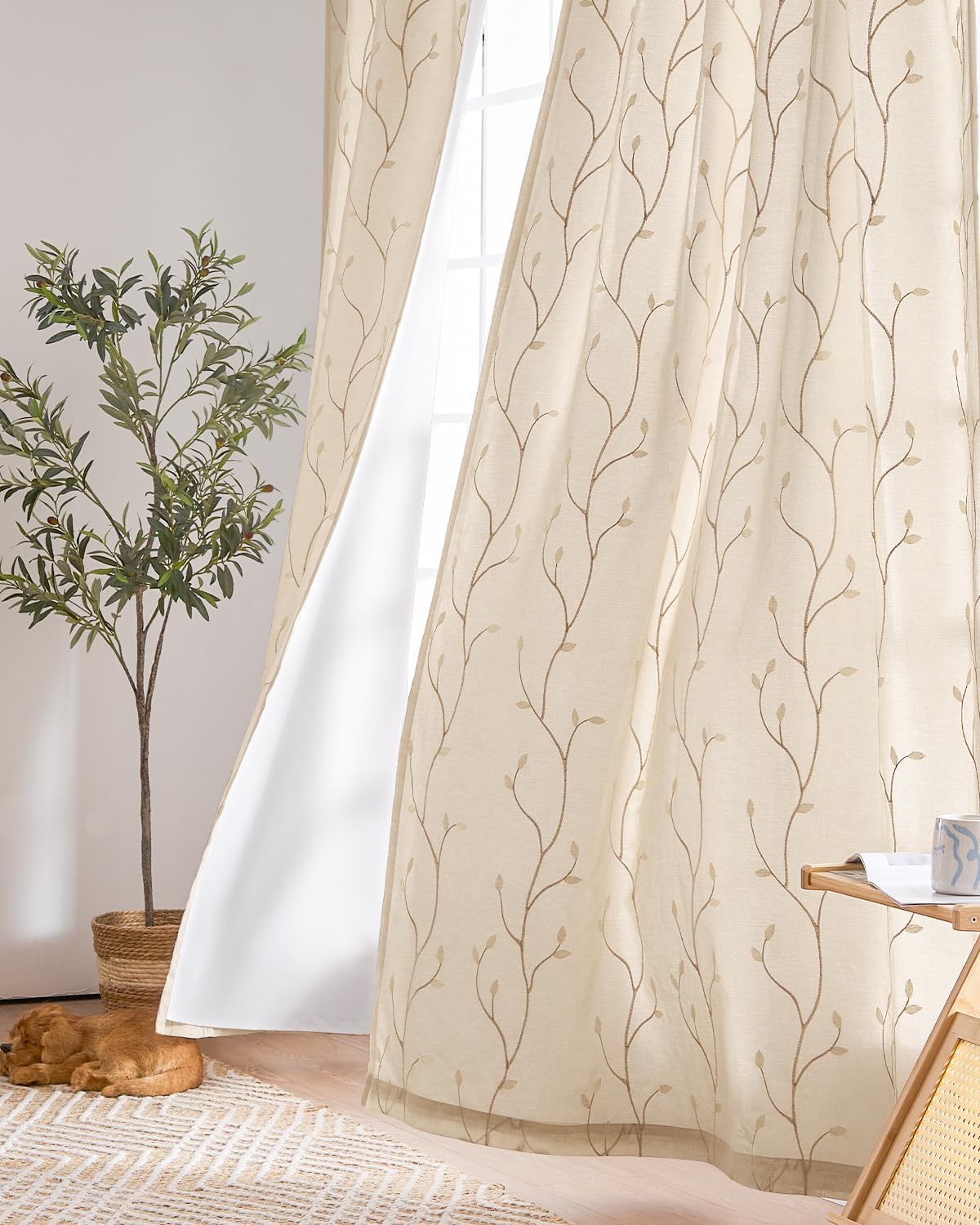 Botanical Embroidered Sheers for Bedroom and Living Room