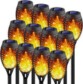 Solar Torch Lights Outdoor Flickering Flame - 12-Pack Patio Pathway