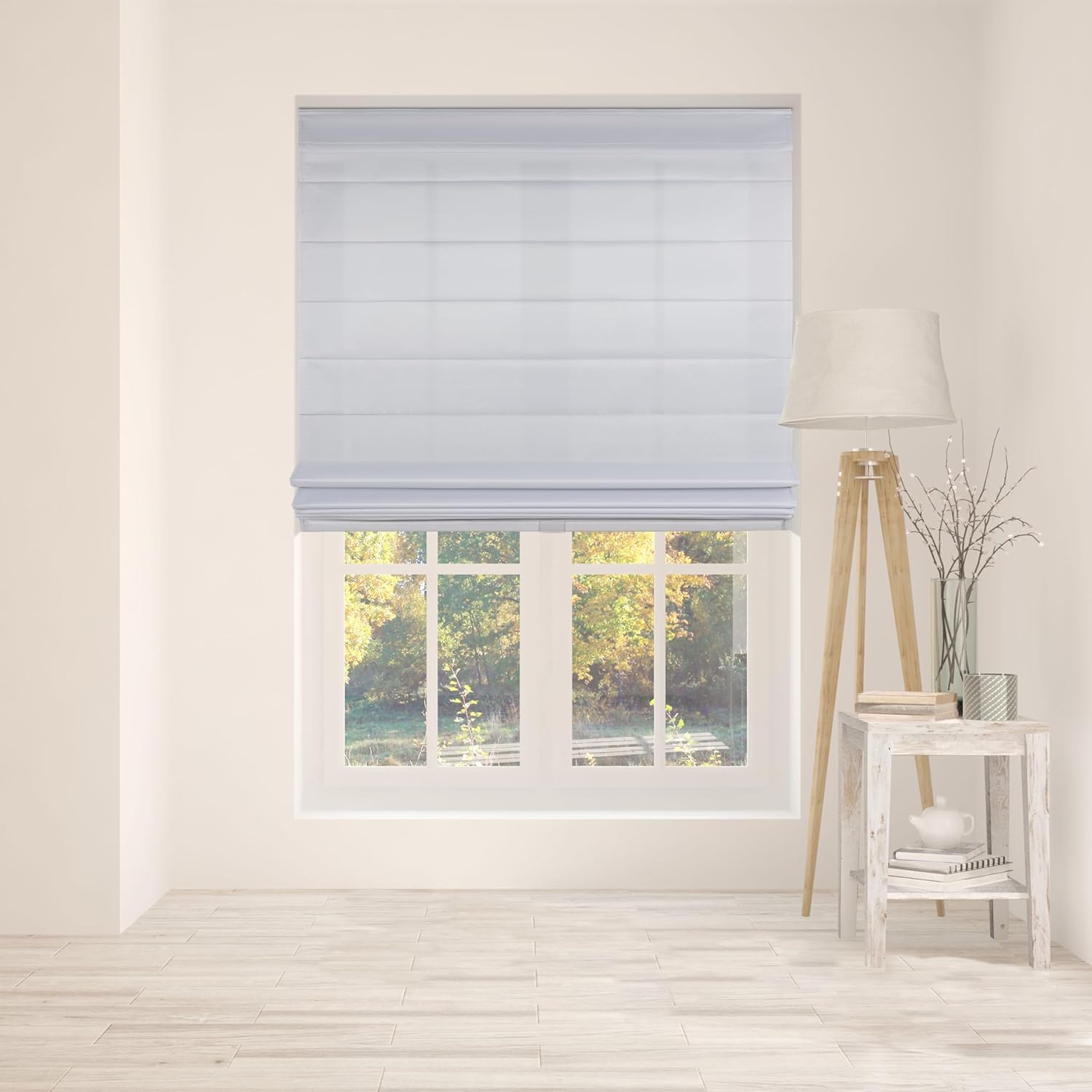 Cordless Fabric Roman Shades by Arlo Blinds - Light Gray 28.5in W