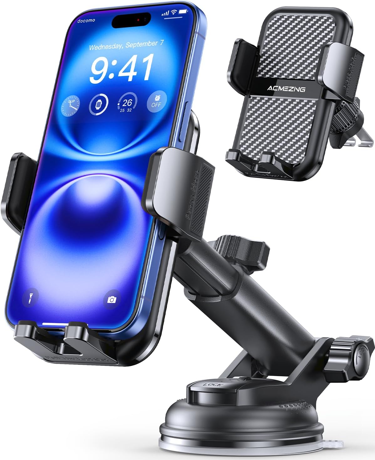 3-in-1 Car Phone Holder - Strongest Suction & Stable Clamp Arm - ACMEZING!