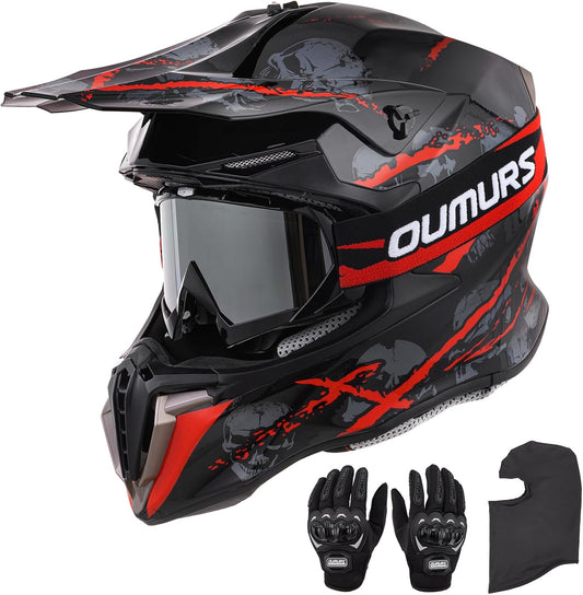 Adult ATV Dirt Bike Helmet with Goggles Gloves & Mask for Safety