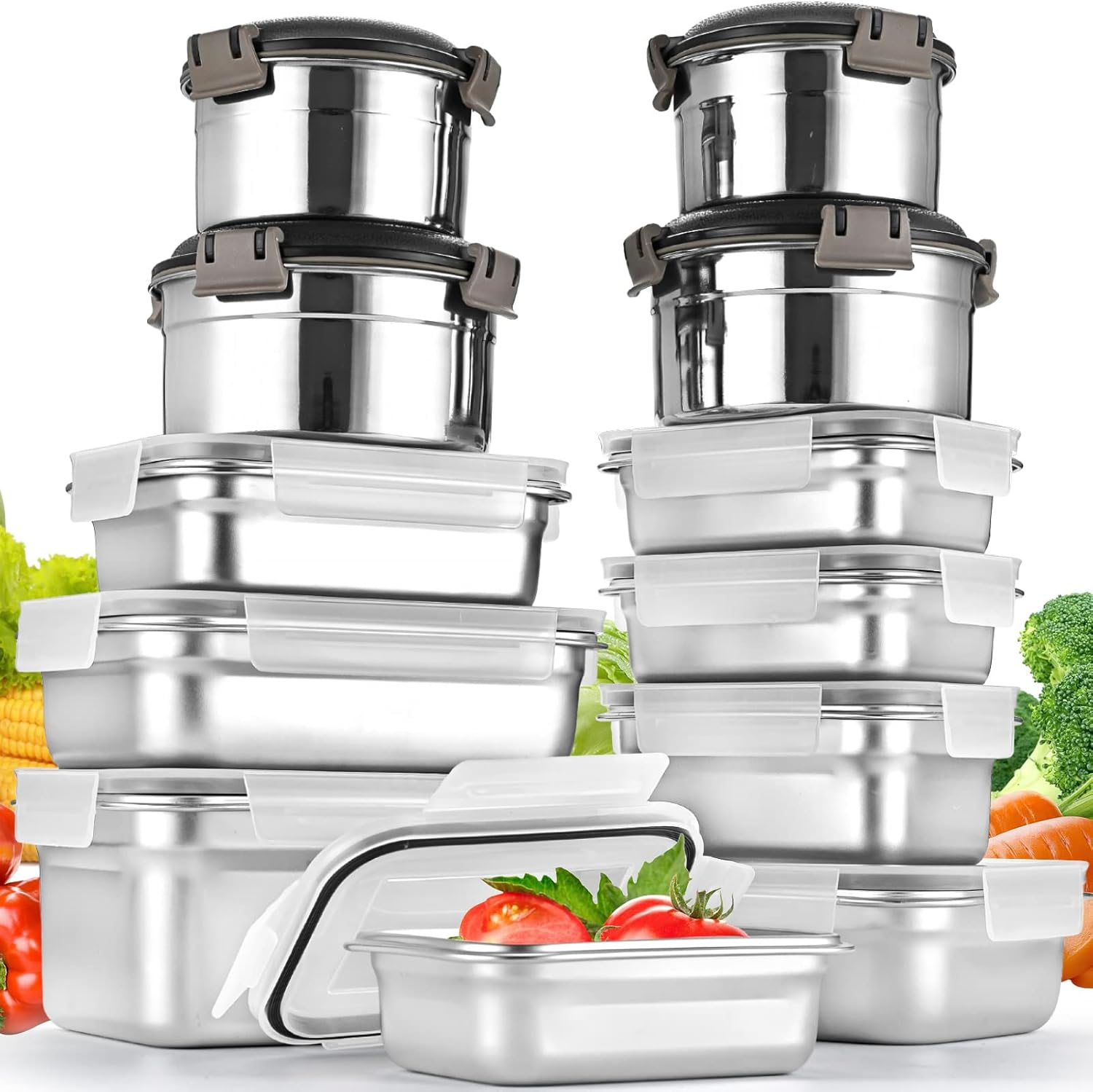 12PC Stainless Steel Food Storage Containers for Meal Prep
