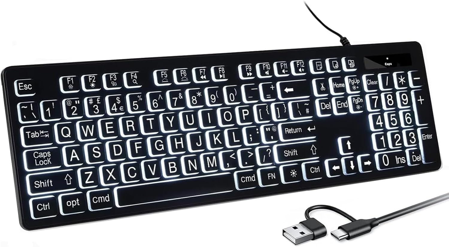 Large Print Illuminated LED Backlit Keyboard for Mac Users