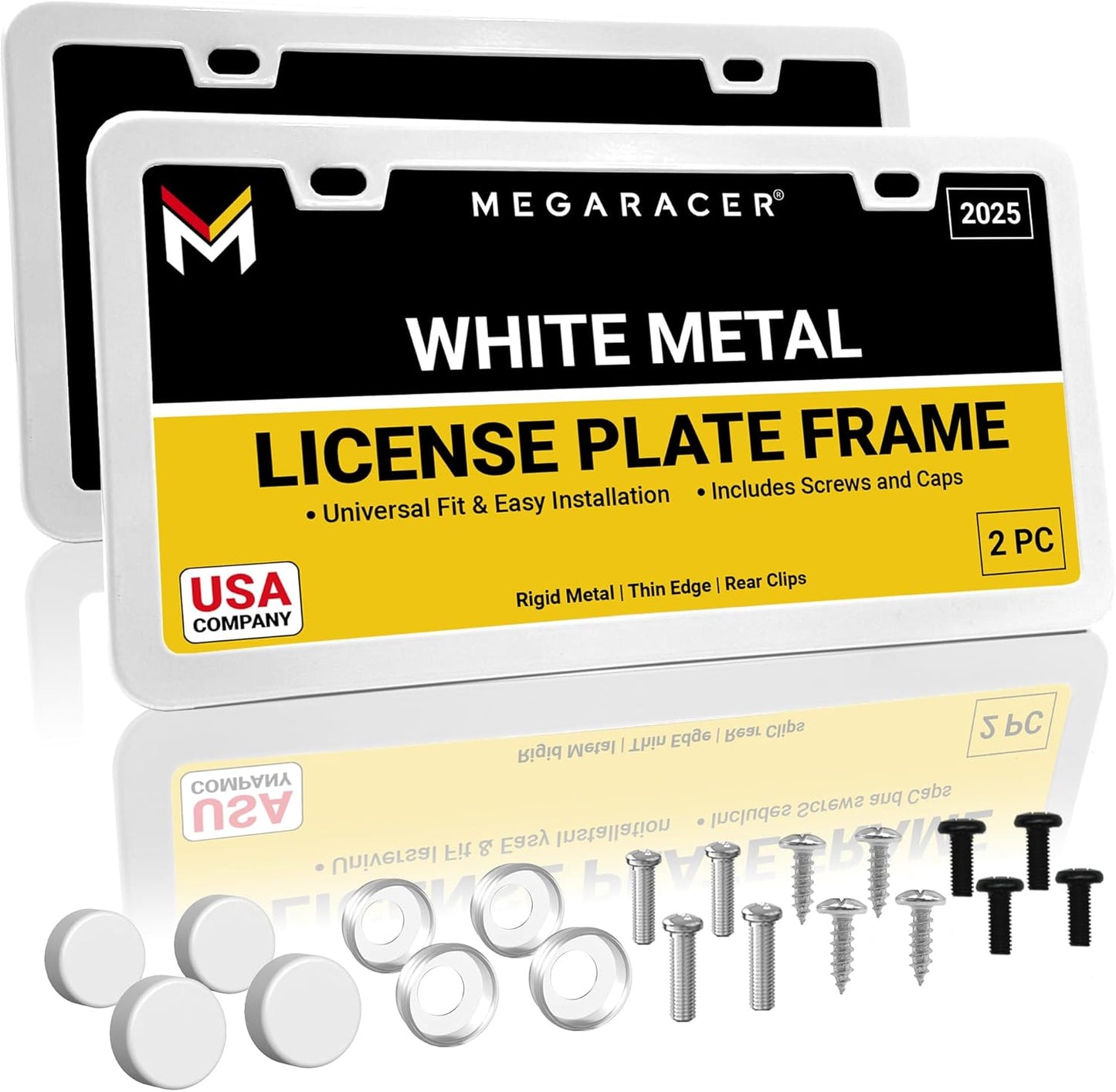 Premium Slim White License Plate Frames for Cars and Trucks